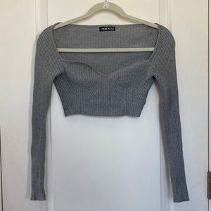 Shein grey ribbed cropped long sleeve top